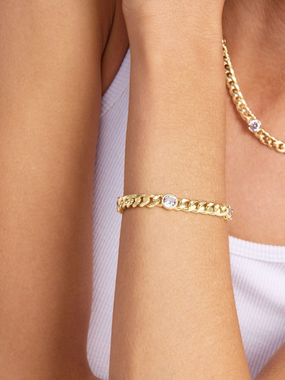 Melinda Maria Julian Triple Diamond Cuban Chain Bracelet 7mm in Gold/White Diamondettes – 6.5"