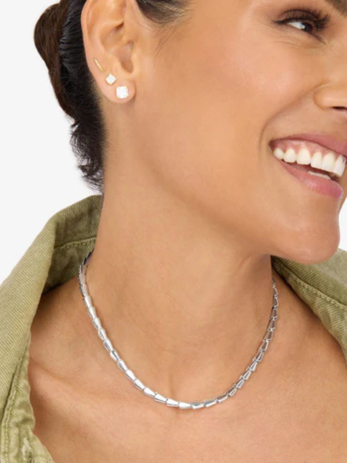 Melinda Maria Serpent Collar Necklace 18" in Silver