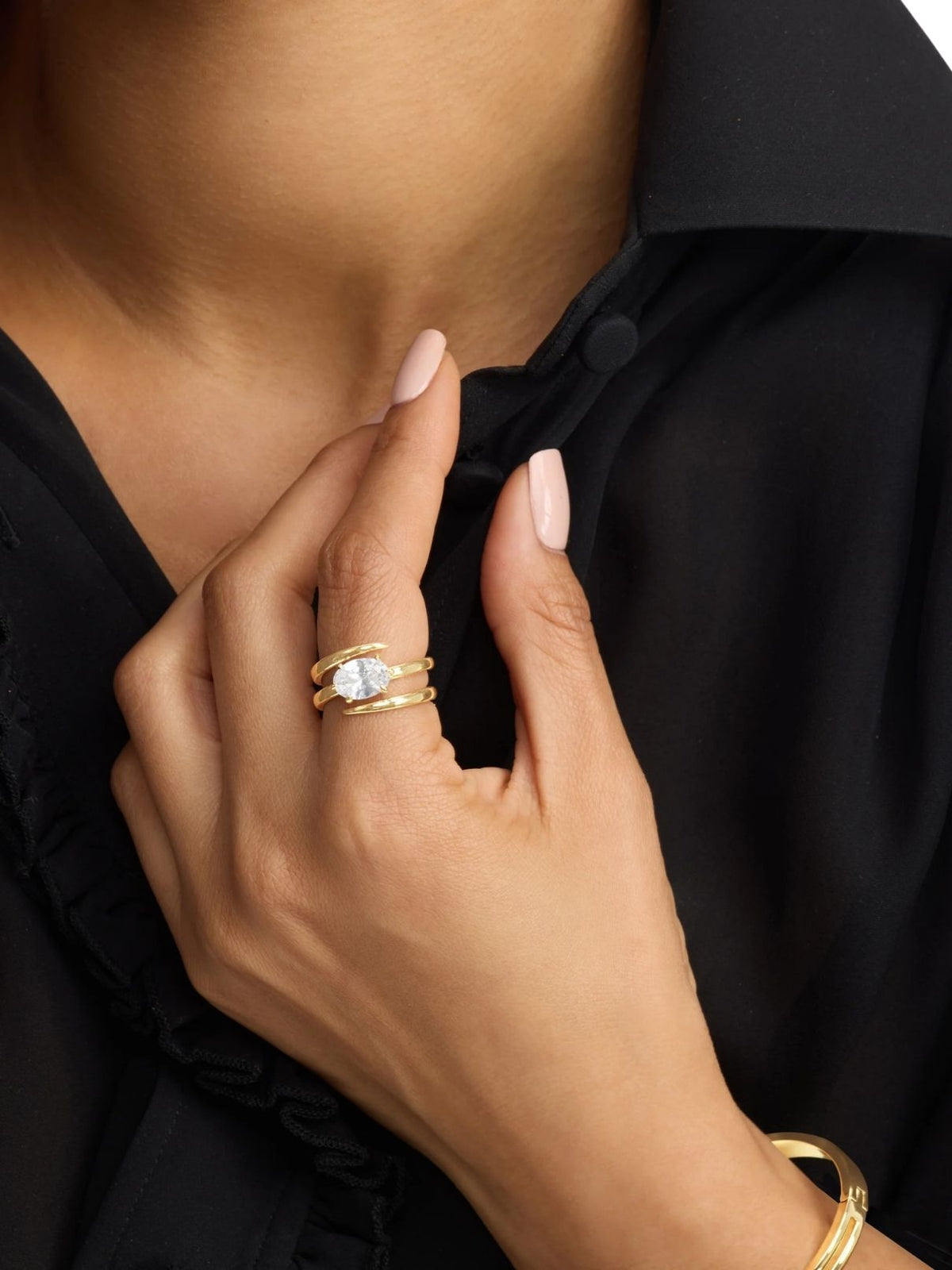 Melinda Maria She's On Point Lasso Ring in Gold/White Diamondettes