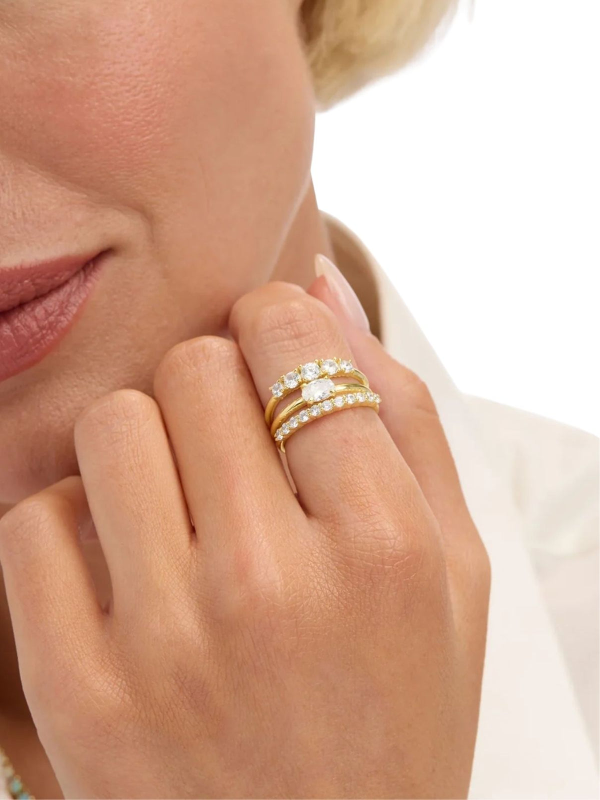 Melinda Maria She's So Stacked Ring in Gold/White Diamondettes