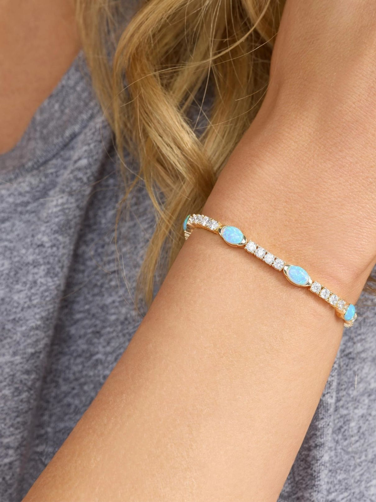 Melinda Maria The Maven Tennis Bracelet 3mm in Gold/Blue Opal
