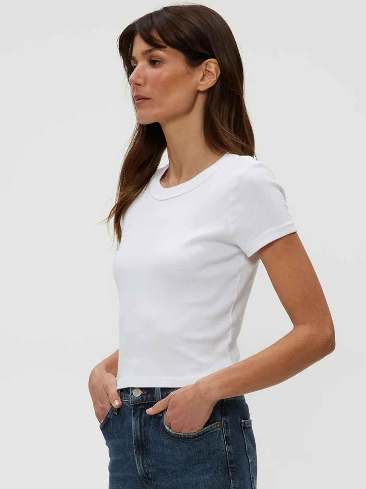 Michael Stars 100% Cotton Mimi Crop Tee in White