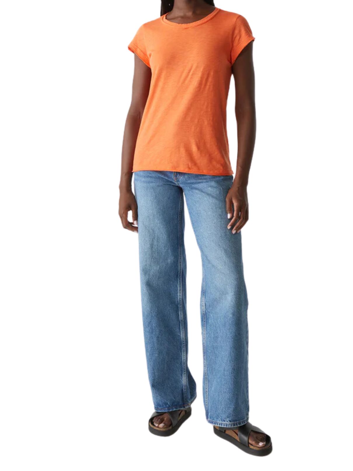 Michael Stars 100% Cotton Trudy Cap Crew Tee in  Heatwave