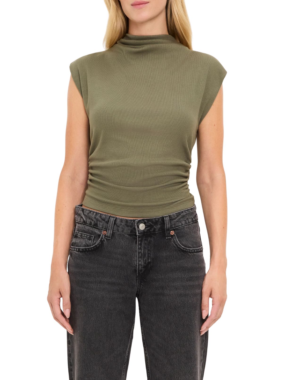 Michael Stars Amara Power Shoulder Tee – Dark Basil
