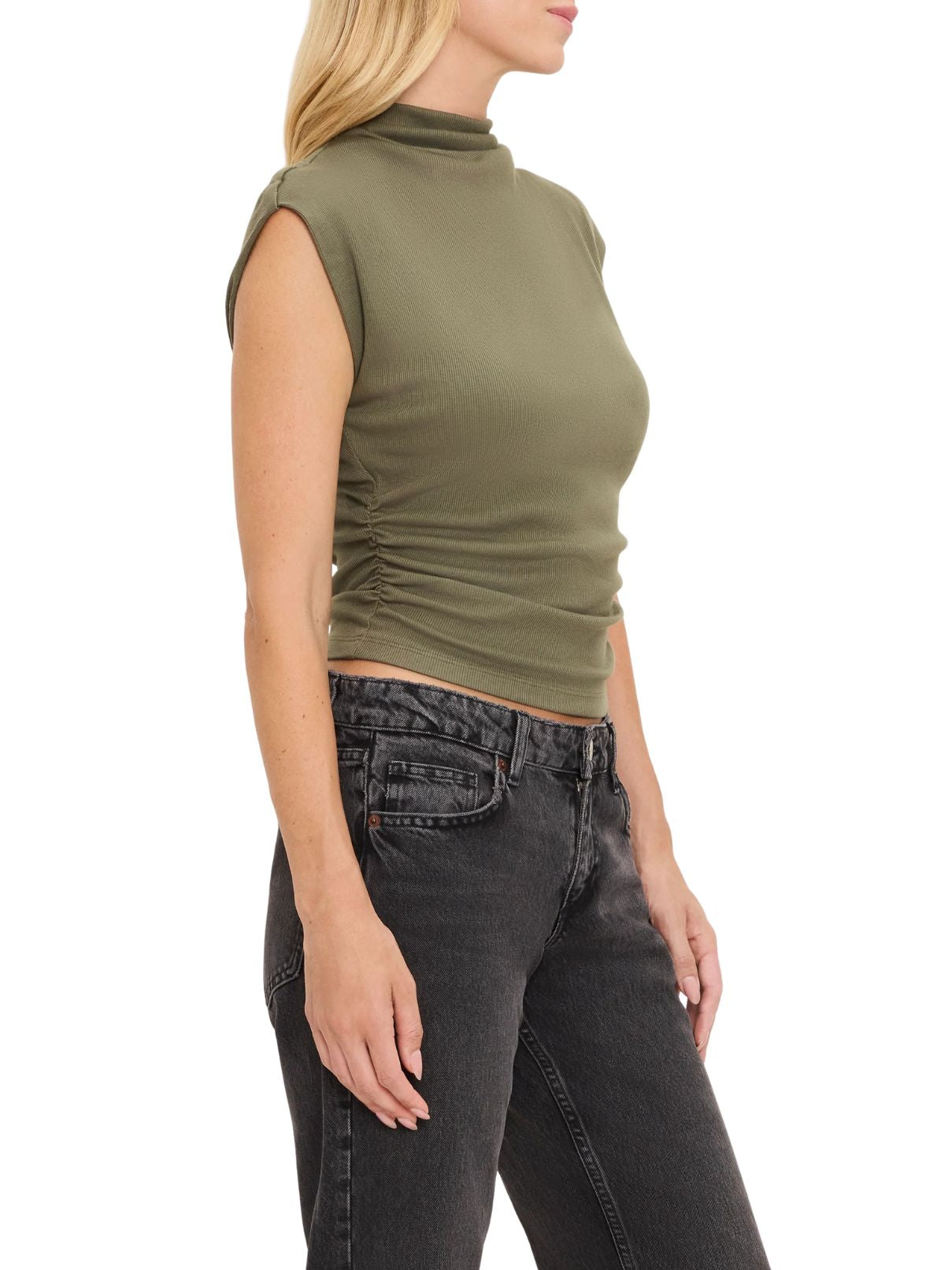Michael Stars Amara Power Shoulder Tee – Dark Basil