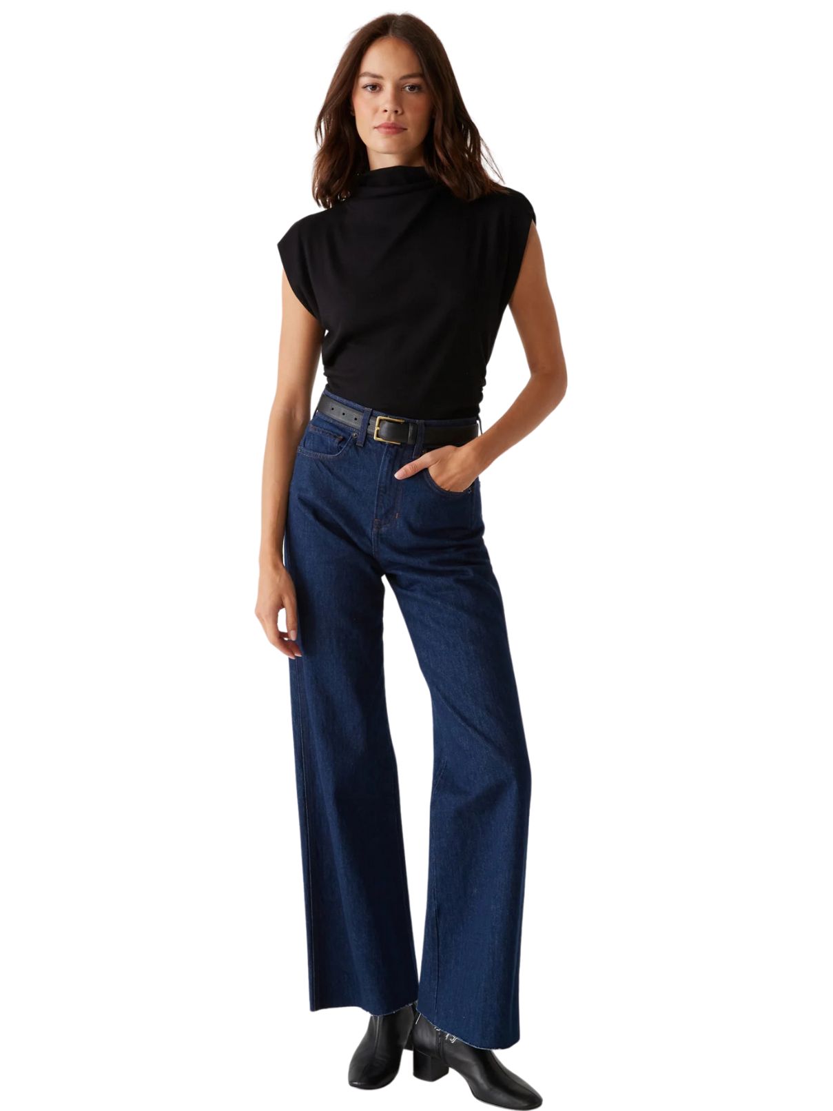 Michael Stars Amara Power Shoulder Top in Black