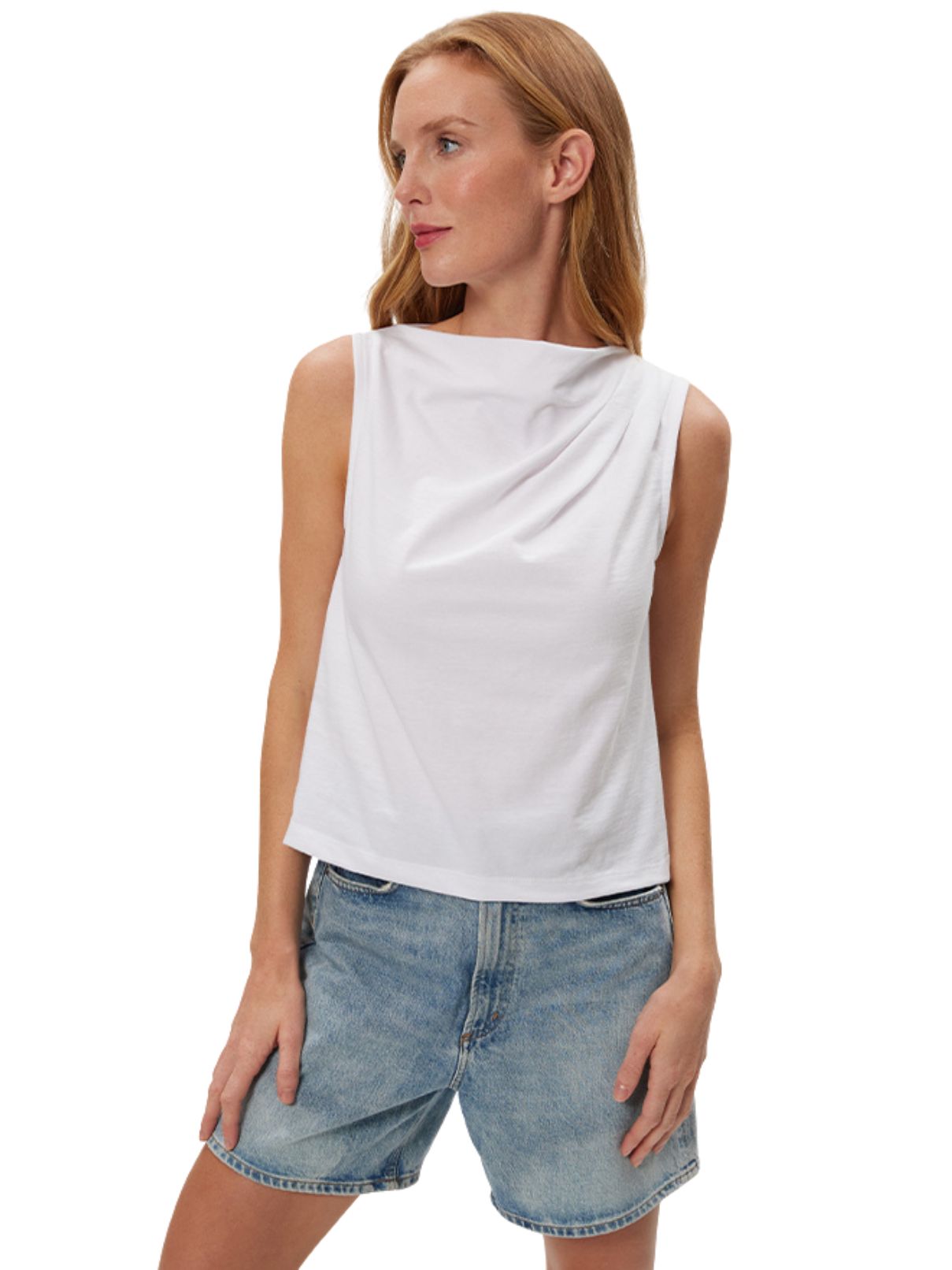 Michael Stars Amira Asymmetrical Pleated Top in White