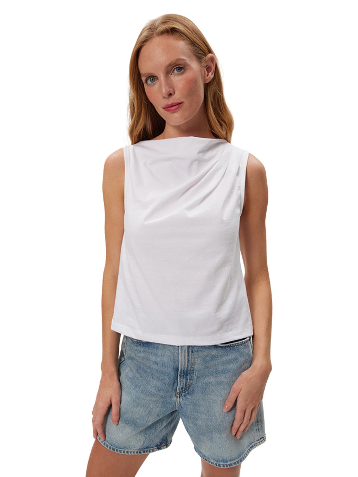 Michael Stars Amira Asymmetrical Pleated Top in White