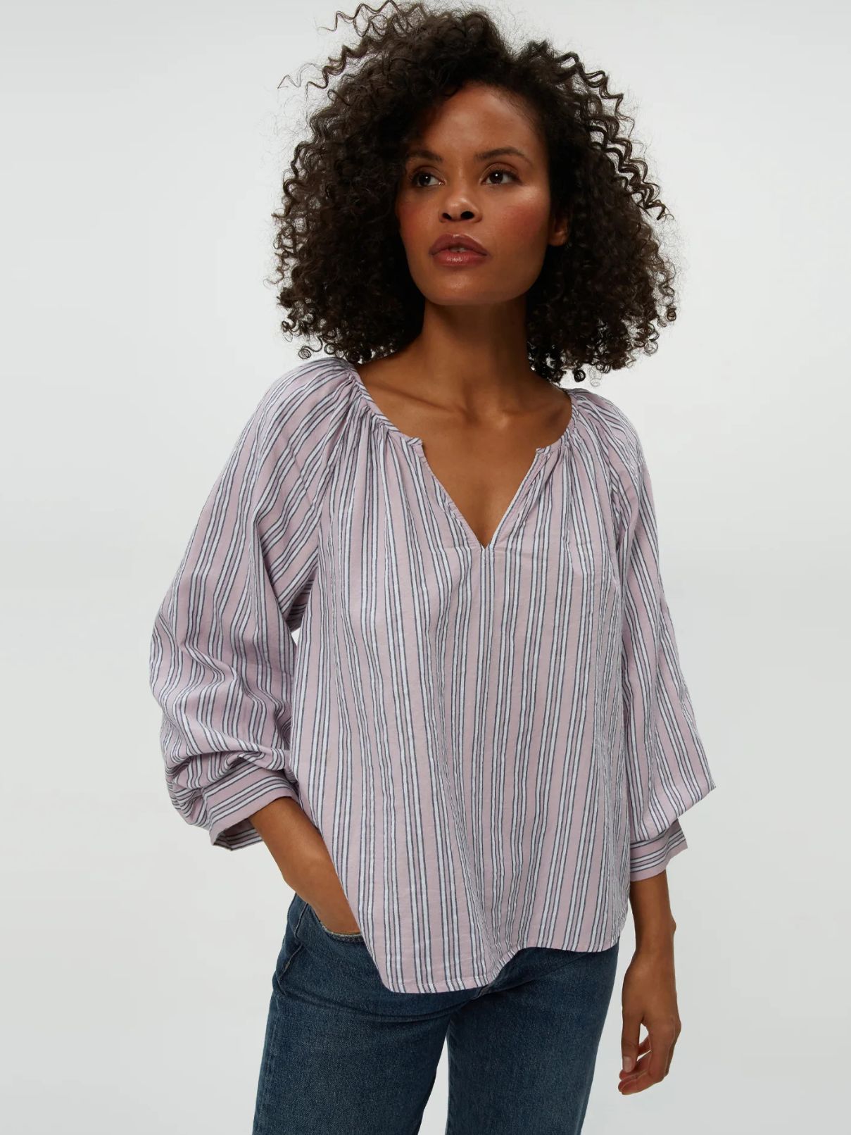 Michael Stars Cleo Notch Neck Top in Sachet Stripe