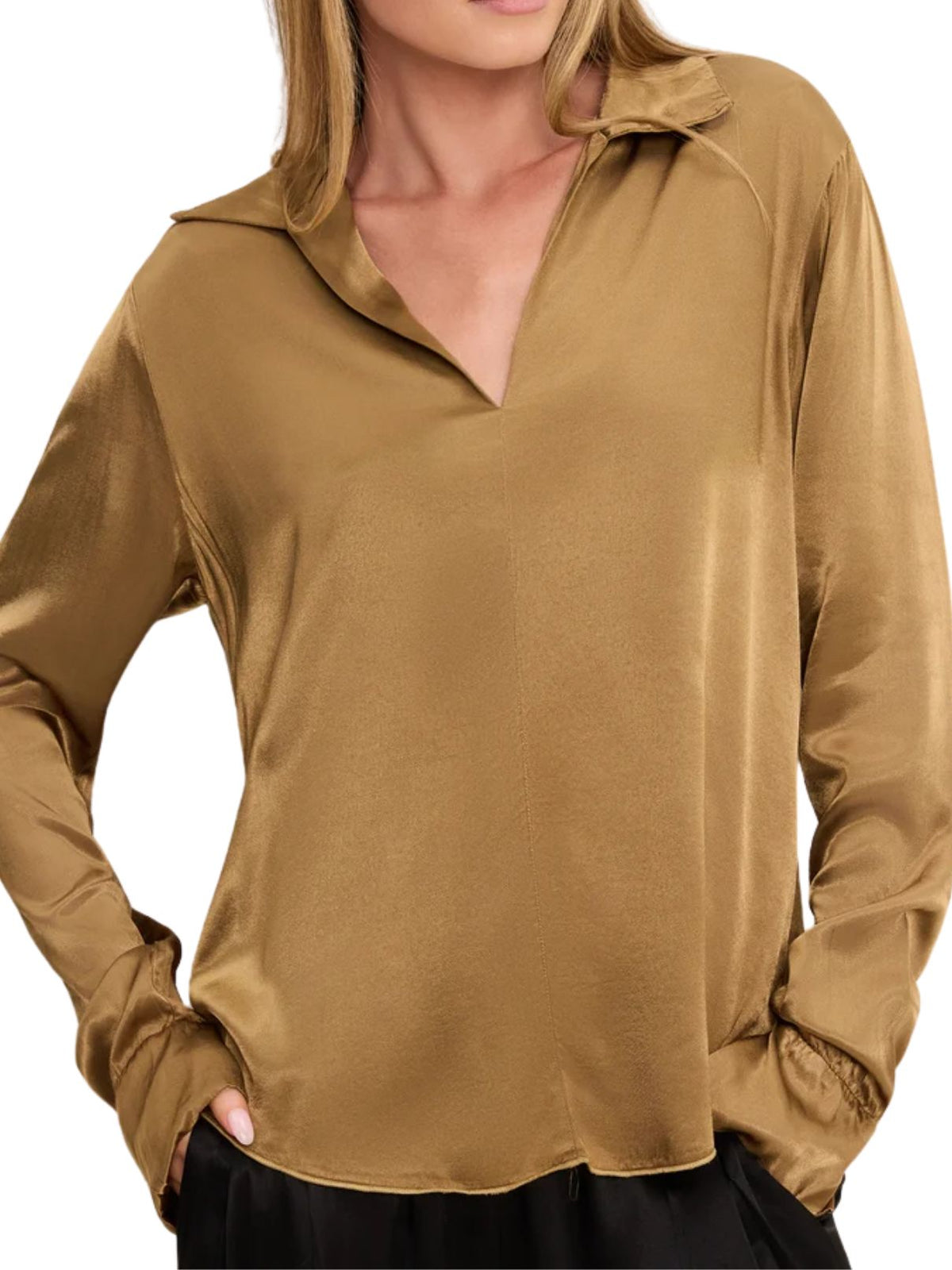 Michael Stars Everly Satin Collared Top in Gold