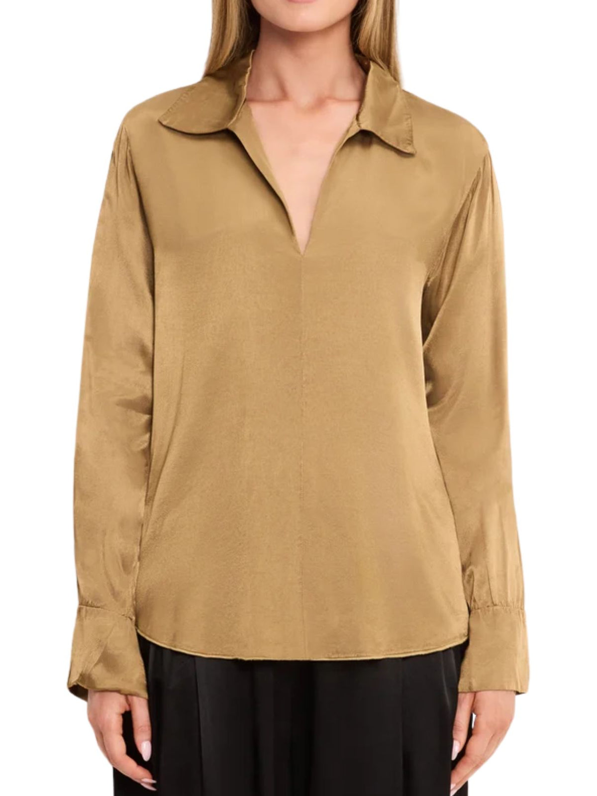 Michael Stars Everly Satin Collared Top in Gold