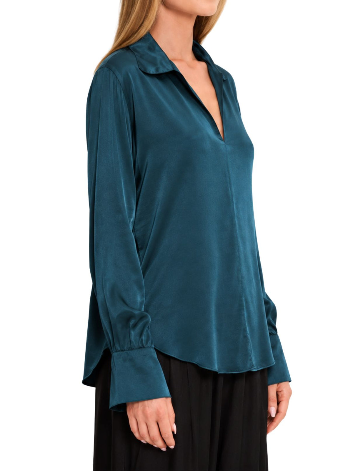 Michael Stars Everly Satin Collared Top in Petrol