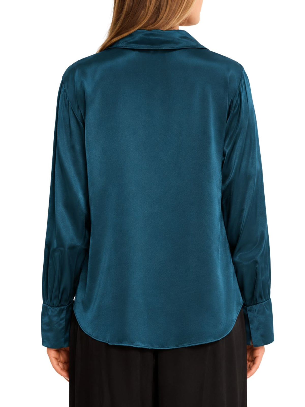 Michael Stars Everly Satin Collared Top in Petrol