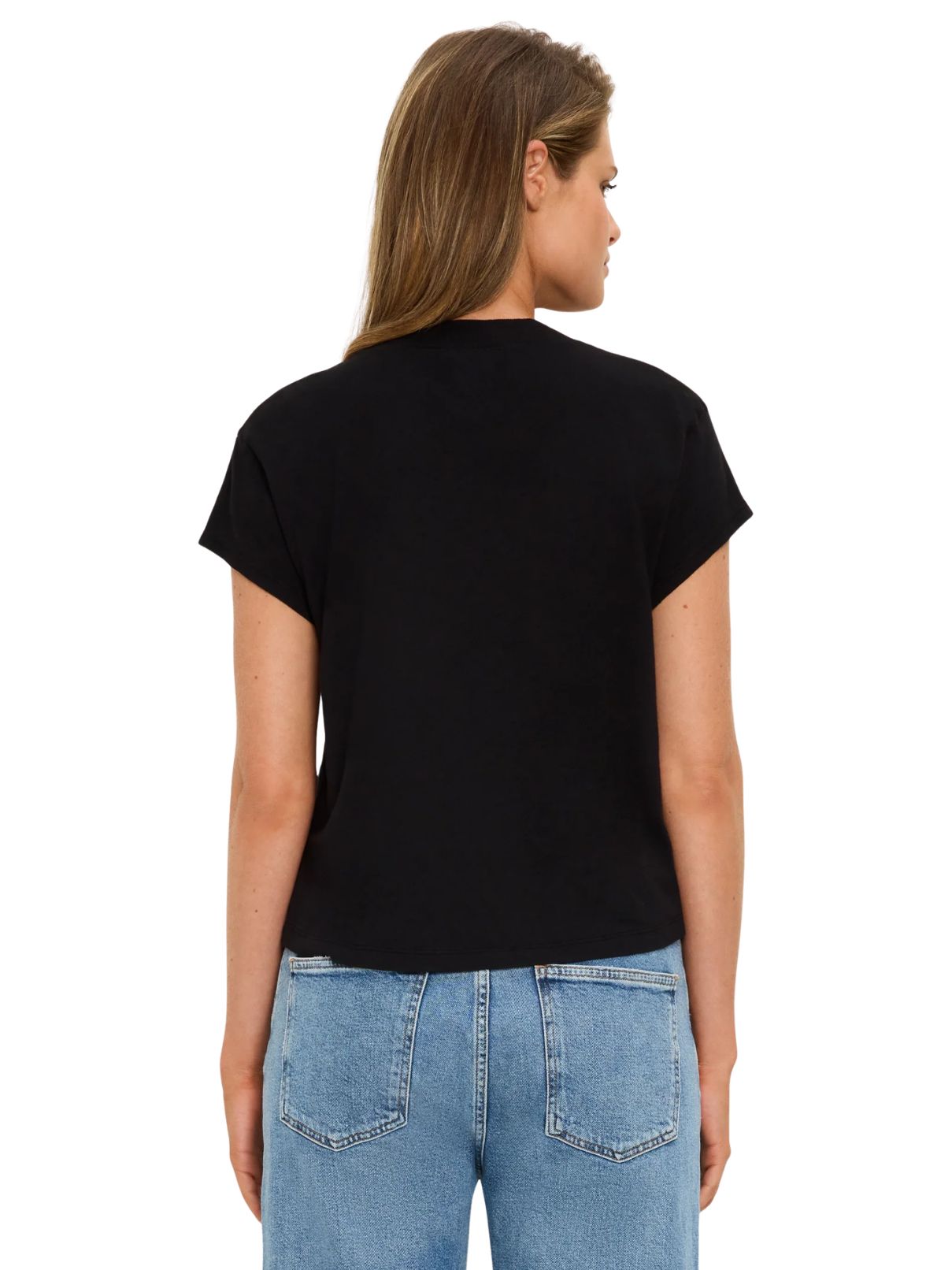 Michael Stars Harlan Cropped V-Neck Tee in Black
