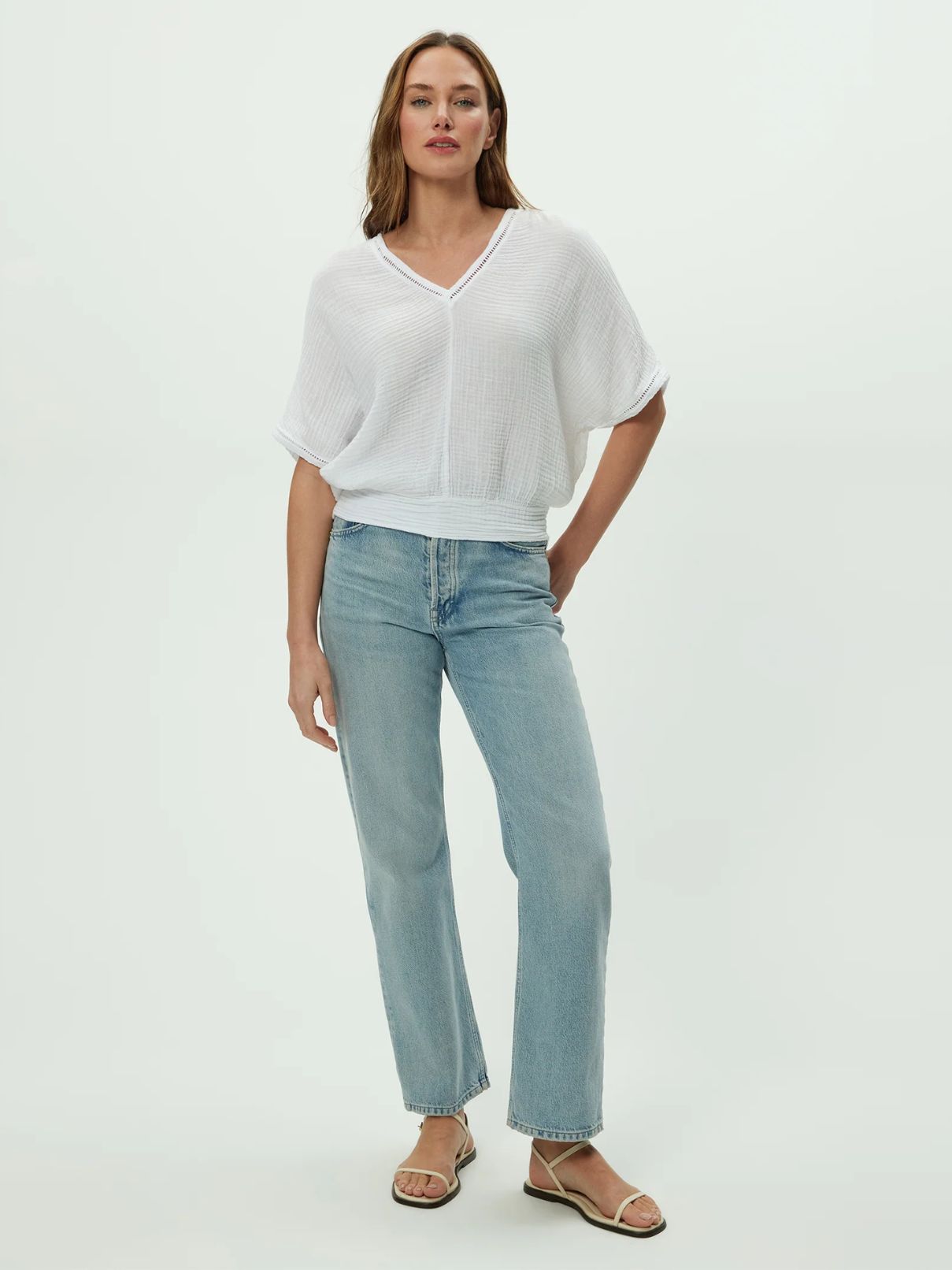Michael Stars Imani Crop Dolman in White Double Gauze