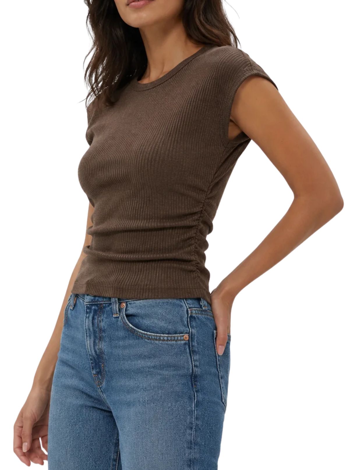 Michael Stars Joni Power Shoulder Tee – Molasses