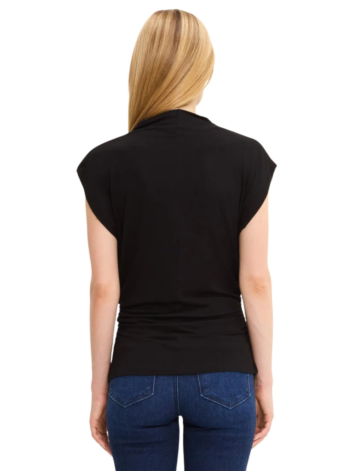 Michael Stars Mina Mock Neck Power Shoulder Top – Black