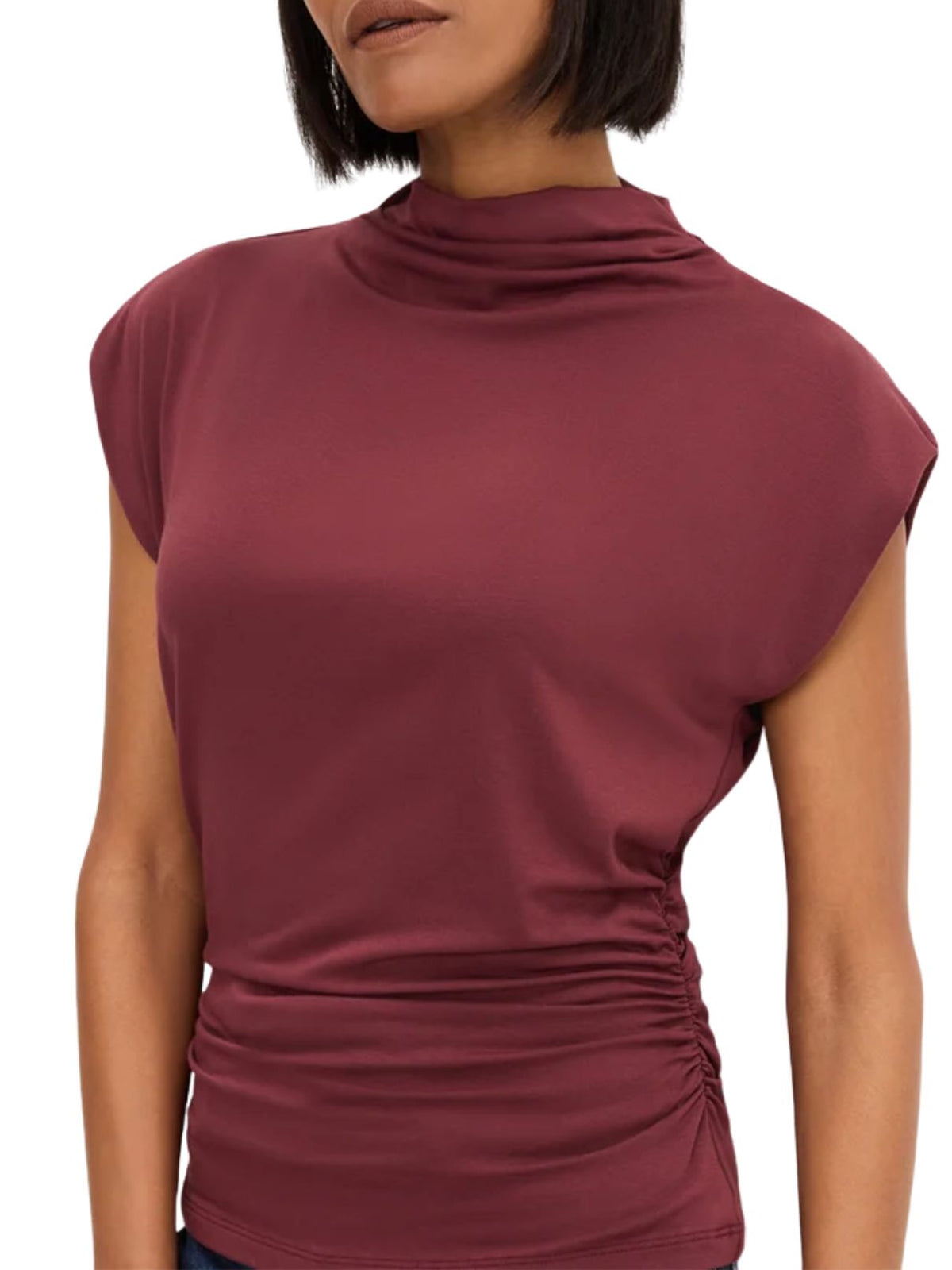 Michael Stars Mina Mock Neck Power Shoulder Top – Port Royale