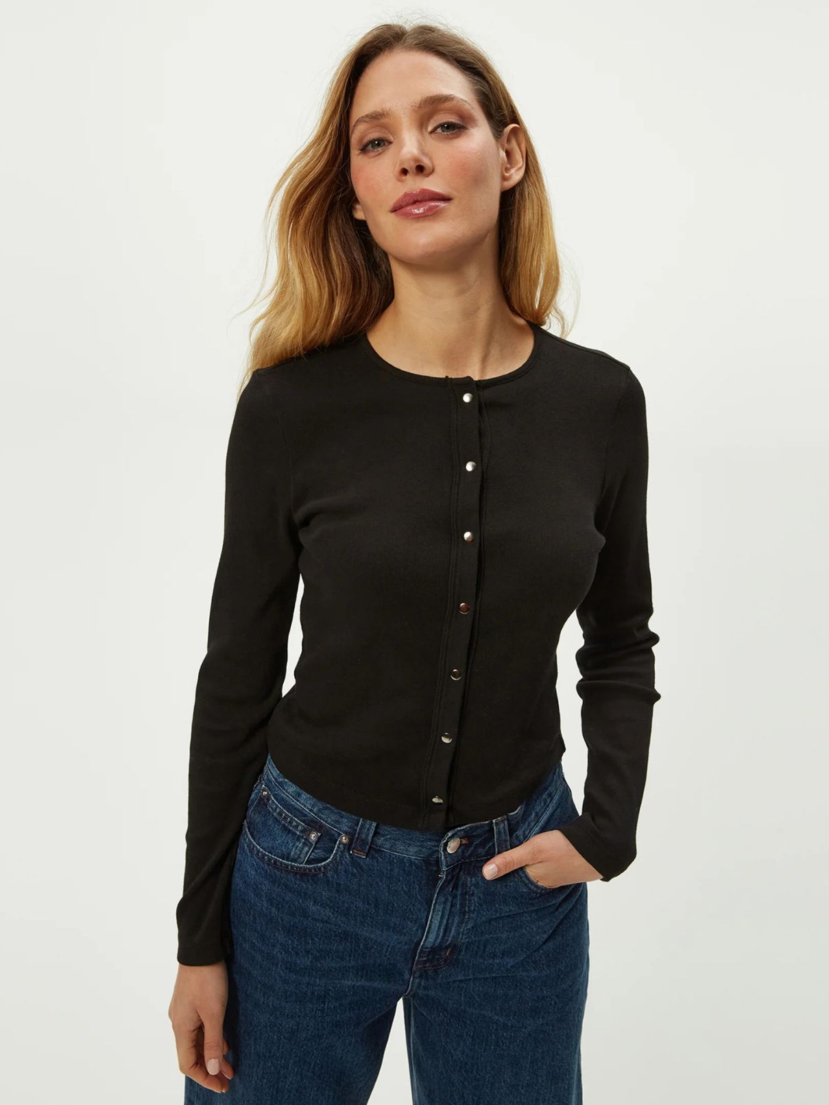 Michael Stars Trixie Crew Snap Cardi in Black