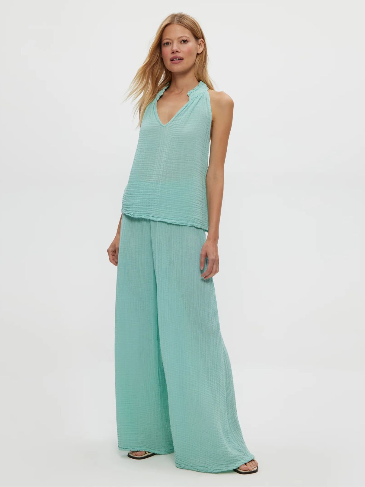 Michael Stars Viola Split Neck Gauze Tank in Serene