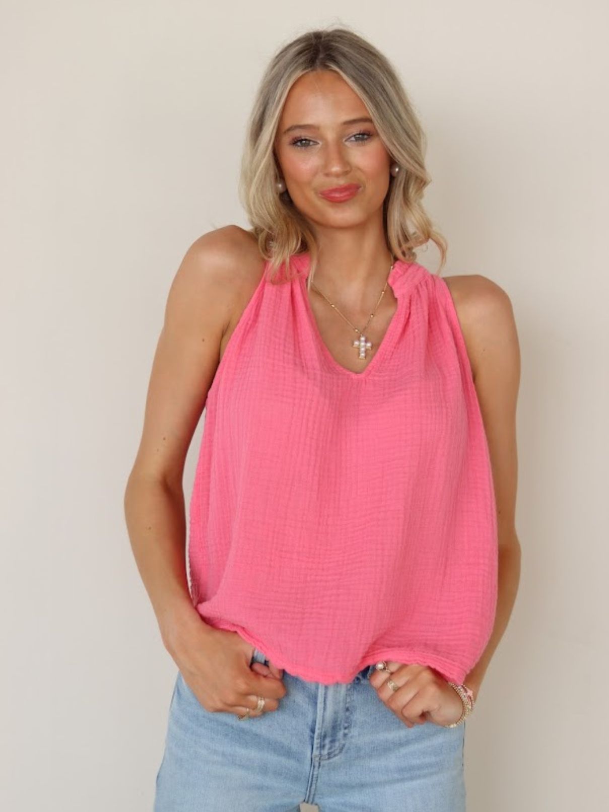Michael Stars Viola Split Neck Tank in Zinnia