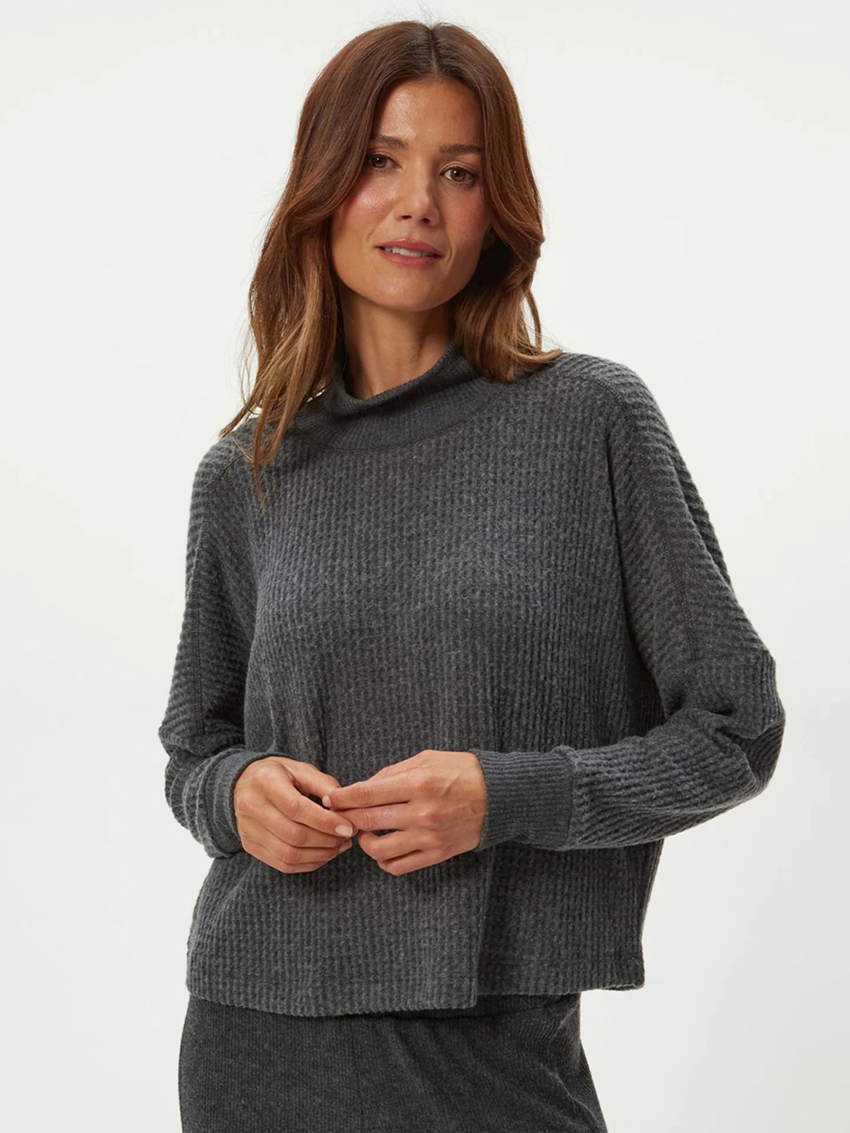 Michael Stars Wynn Mock Neck L/S in Charcoal
