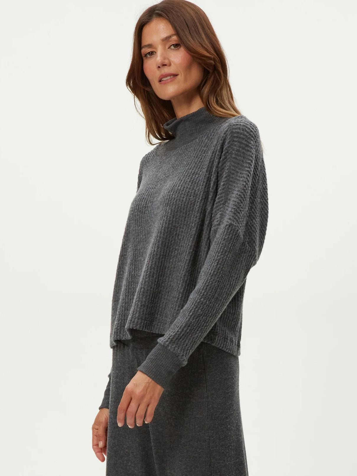 Michael Stars Wynn Mock Neck L/S in Charcoal