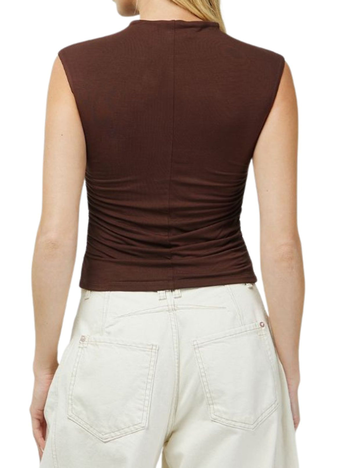 Mock Neck Jersey Tank in Dark Brown
