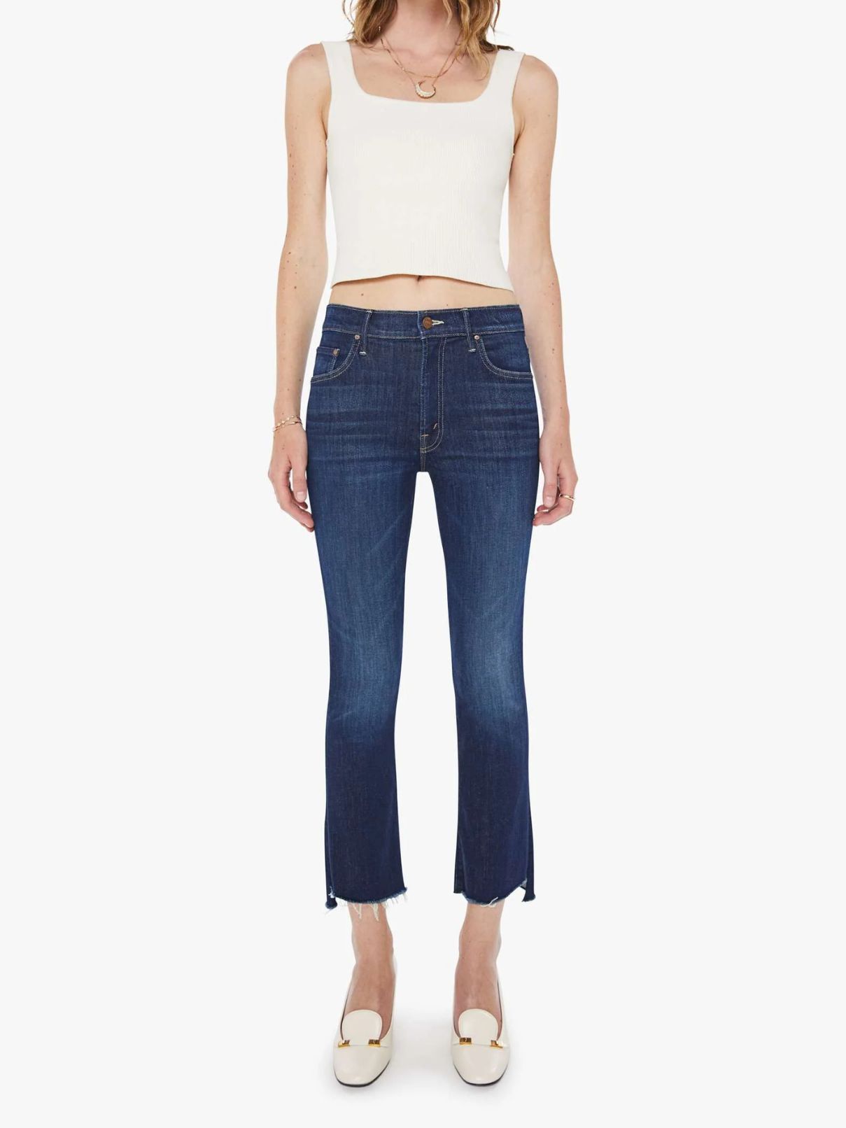 Mother Denim Insider Crop Step Fray in Off Limits