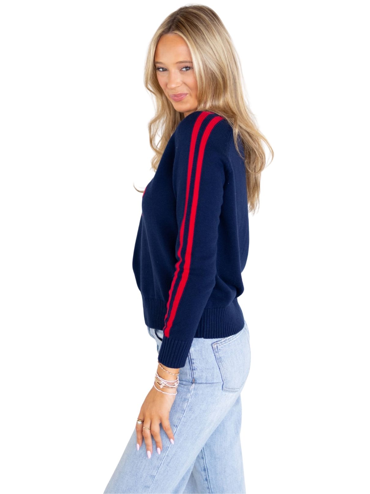 Mustang Stripe Raglan Sweater – Navy