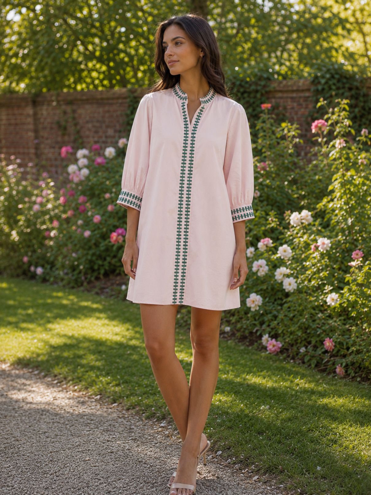 Navy Blue Campbell Dress in Pink