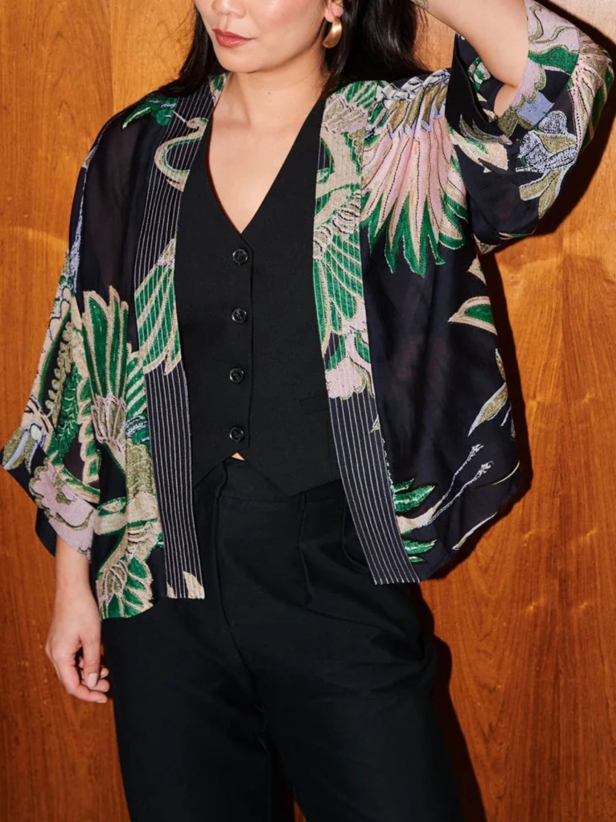 One Hundred Stars Crane Kimono in Emerald
