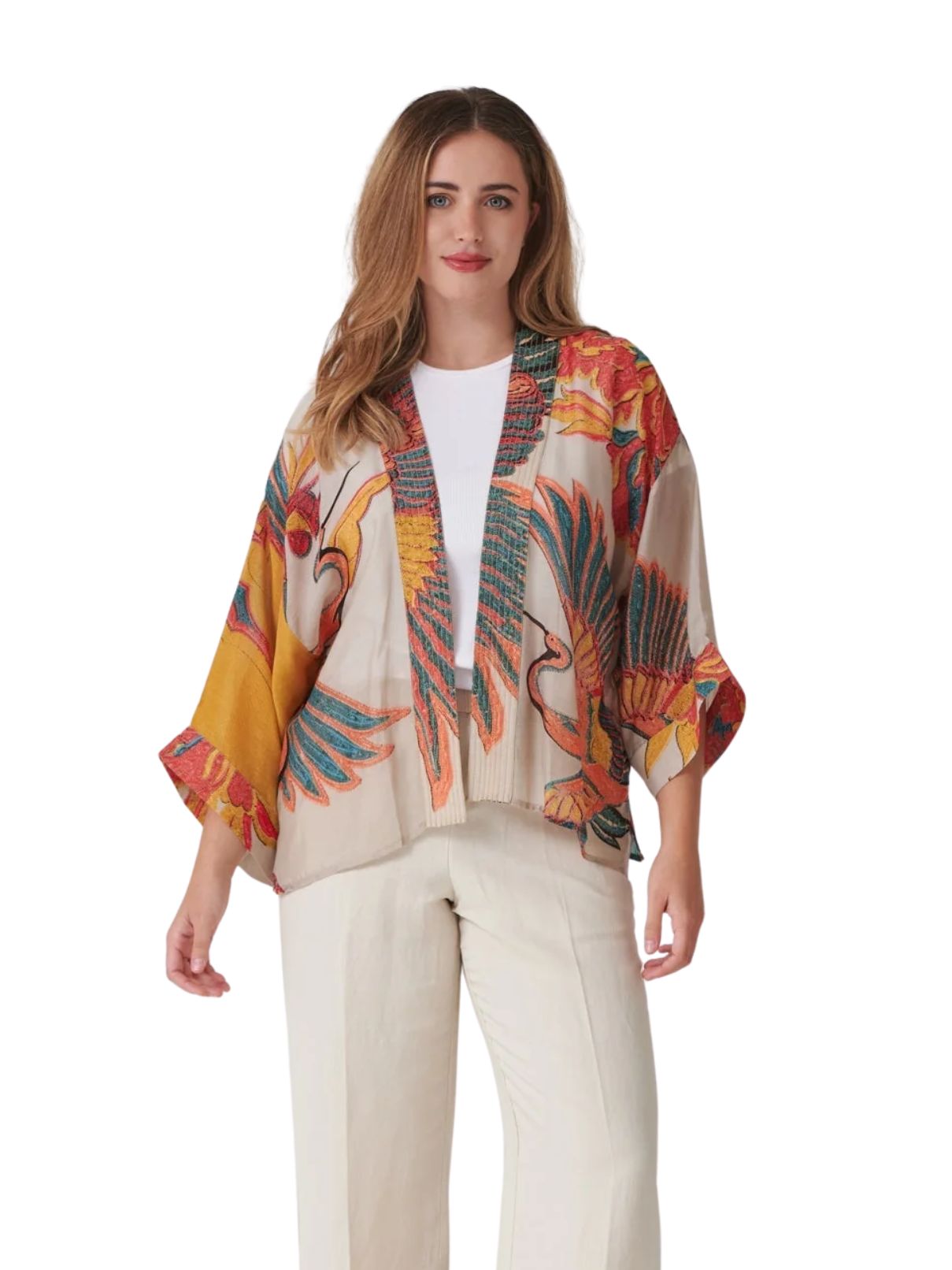 One Hundred Stars Crane Kimono in Stone