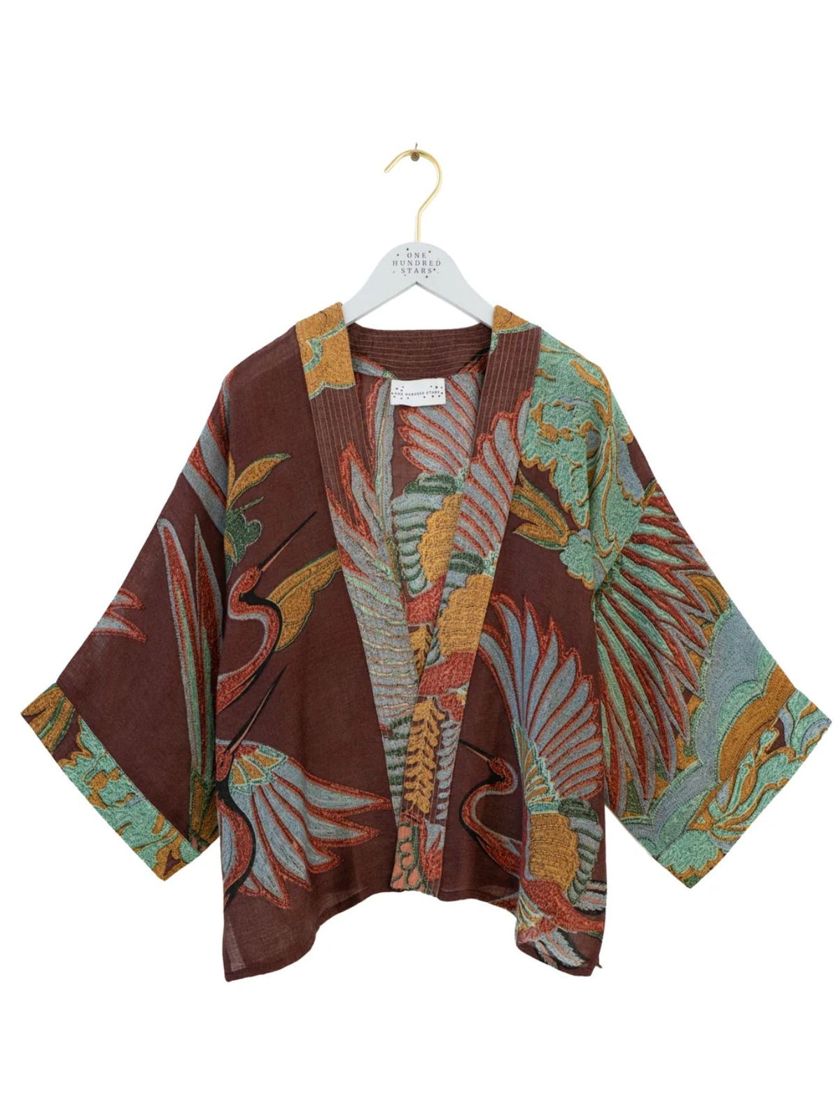 One Hundred Stars Crane Wool Kimono in Brown
