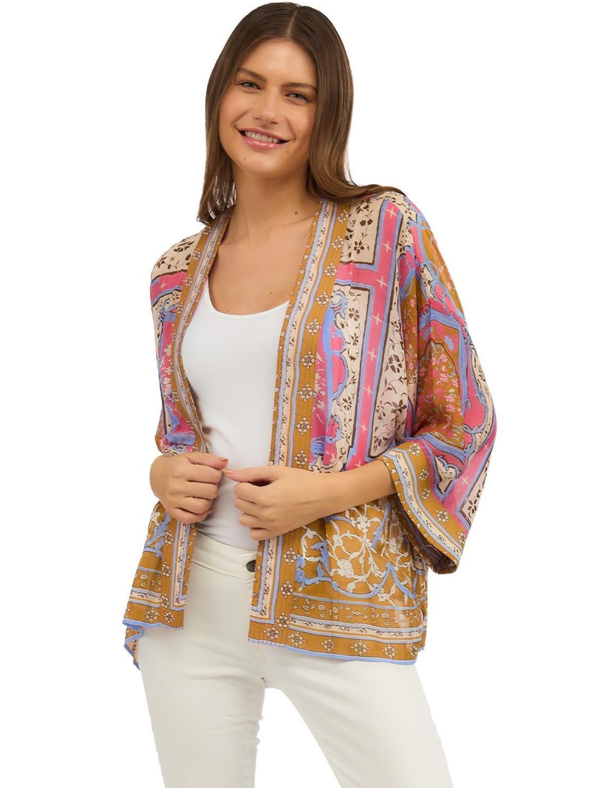 One Hundred Stars Indian Summer Short Kimono in Pink
