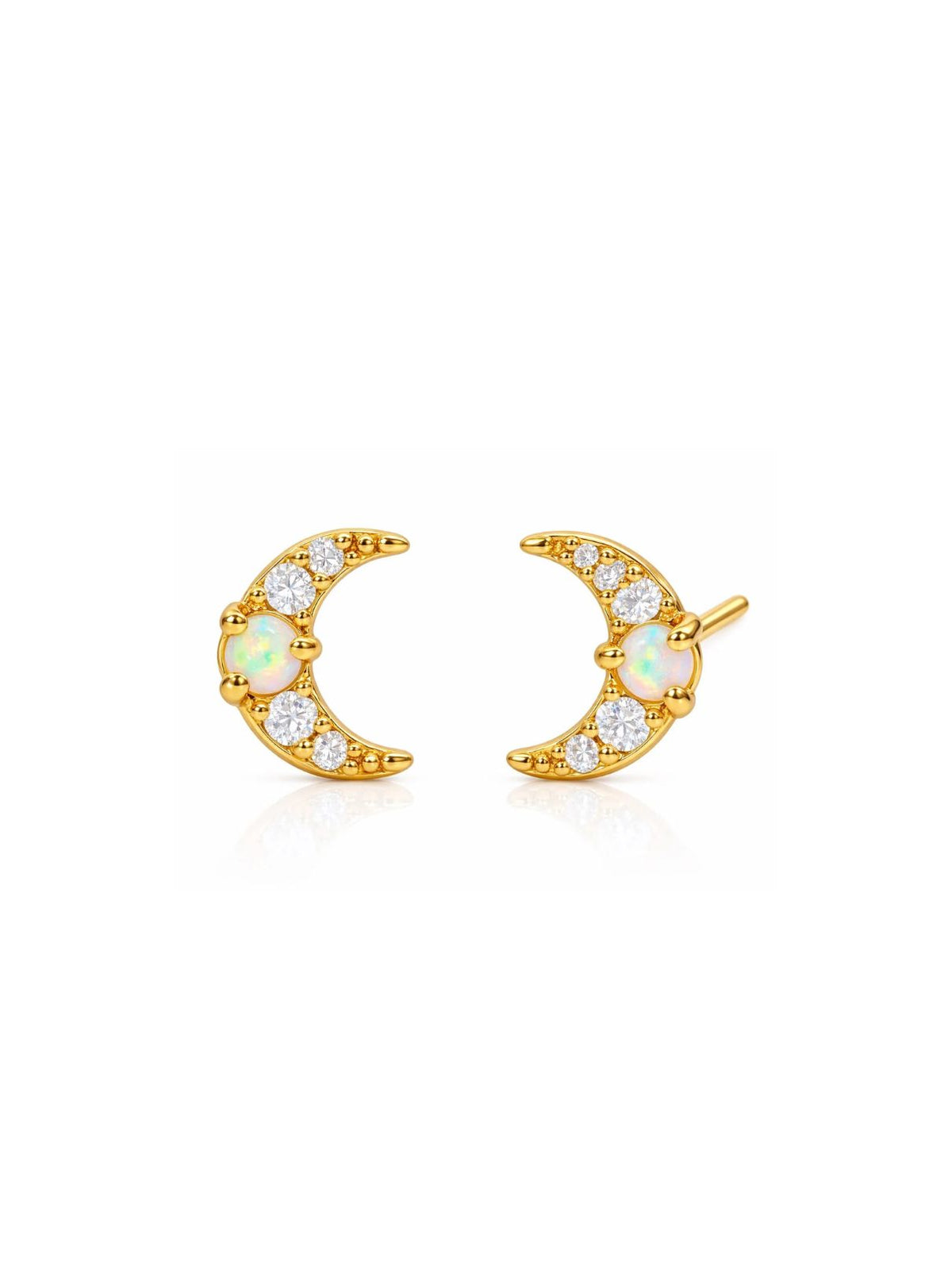 Opal Moon Stud Earrings in Gold