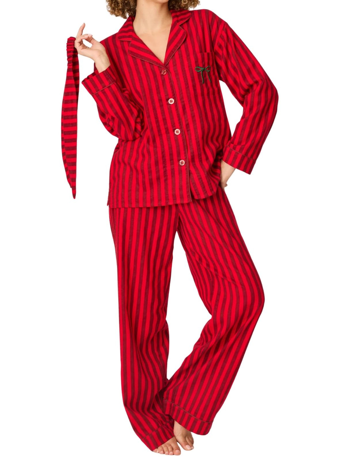 PJ Salvage Bow Icon 3-Piece Flannel Pajama Set in Lipstick