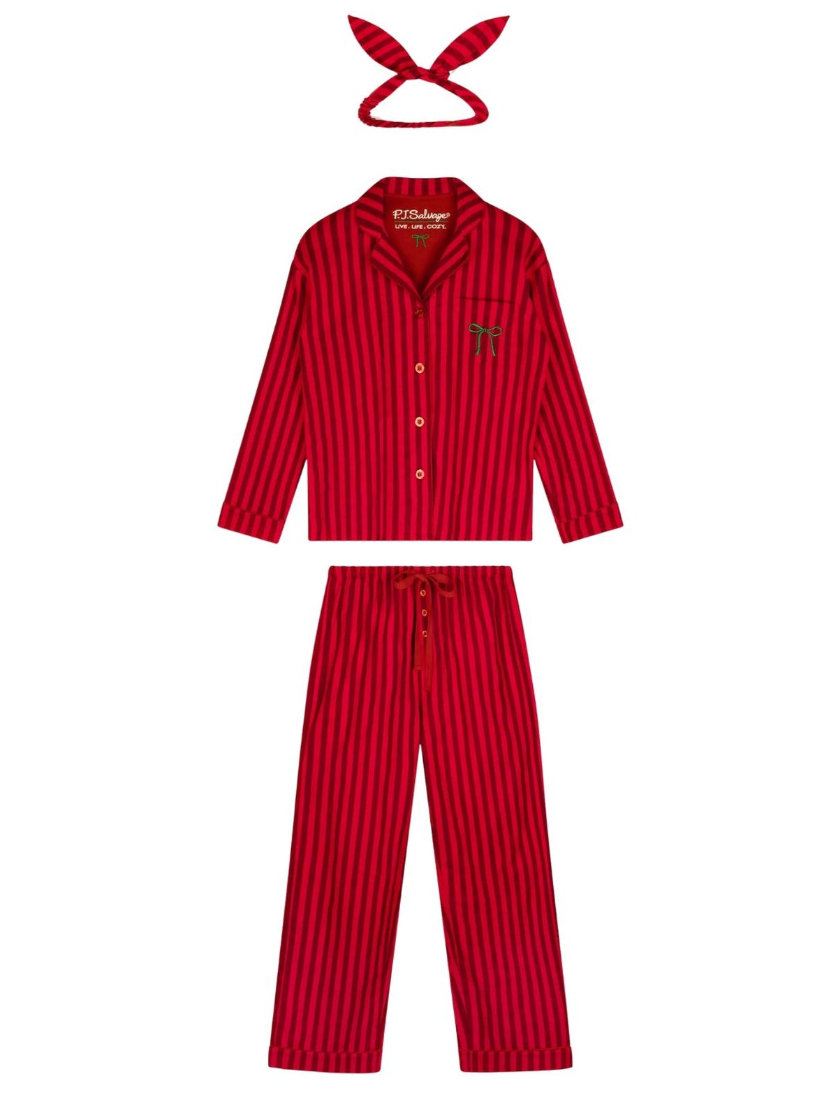 PJ Salvage Bow Icon 3-Piece Flannel Pajama Set in Lipstick