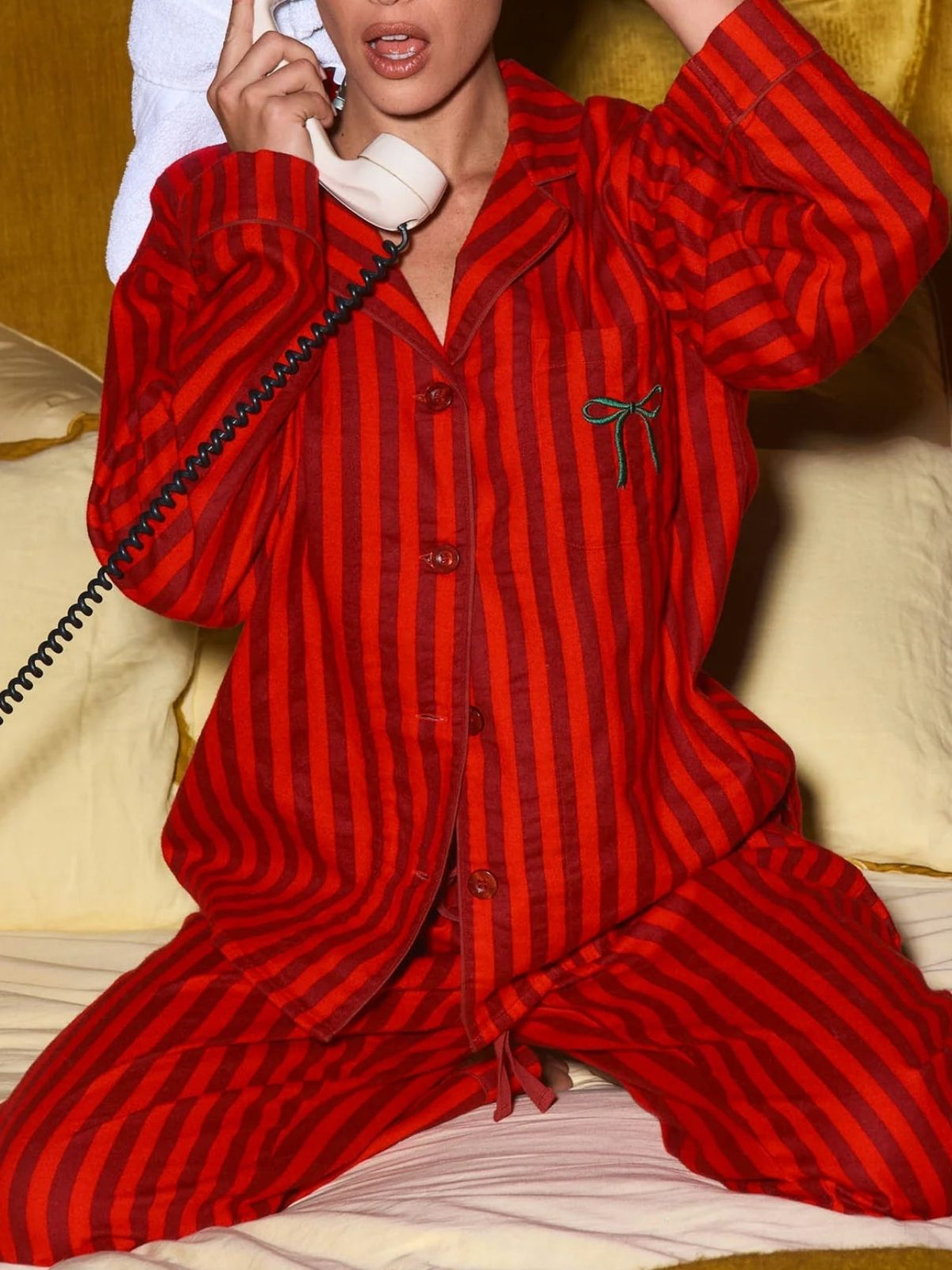 PJ Salvage Bow Icon 3-Piece Flannel Pajama Set in Lipstick