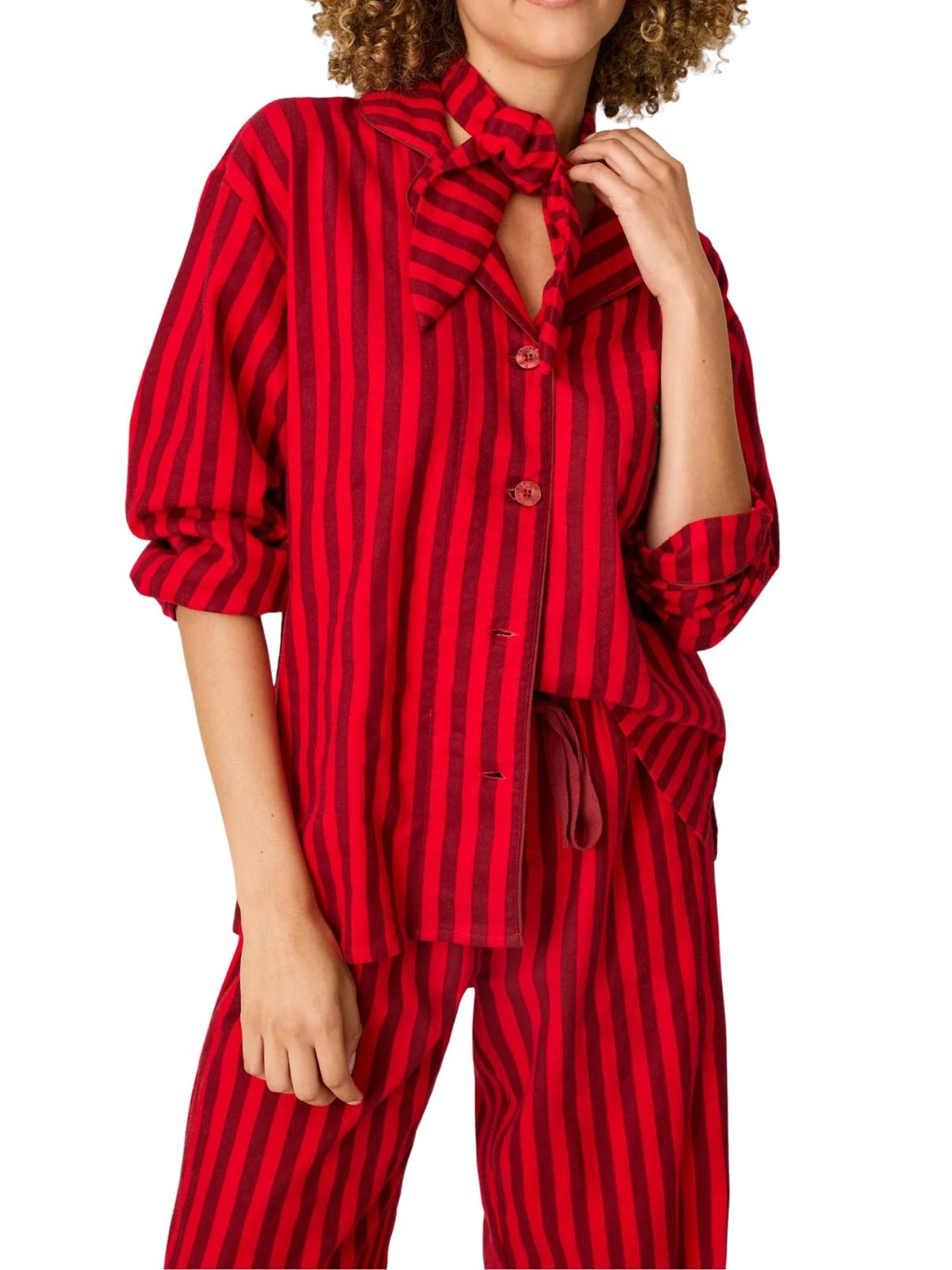 PJ Salvage Bow Icon 3-Piece Flannel Pajama Set in Lipstick
