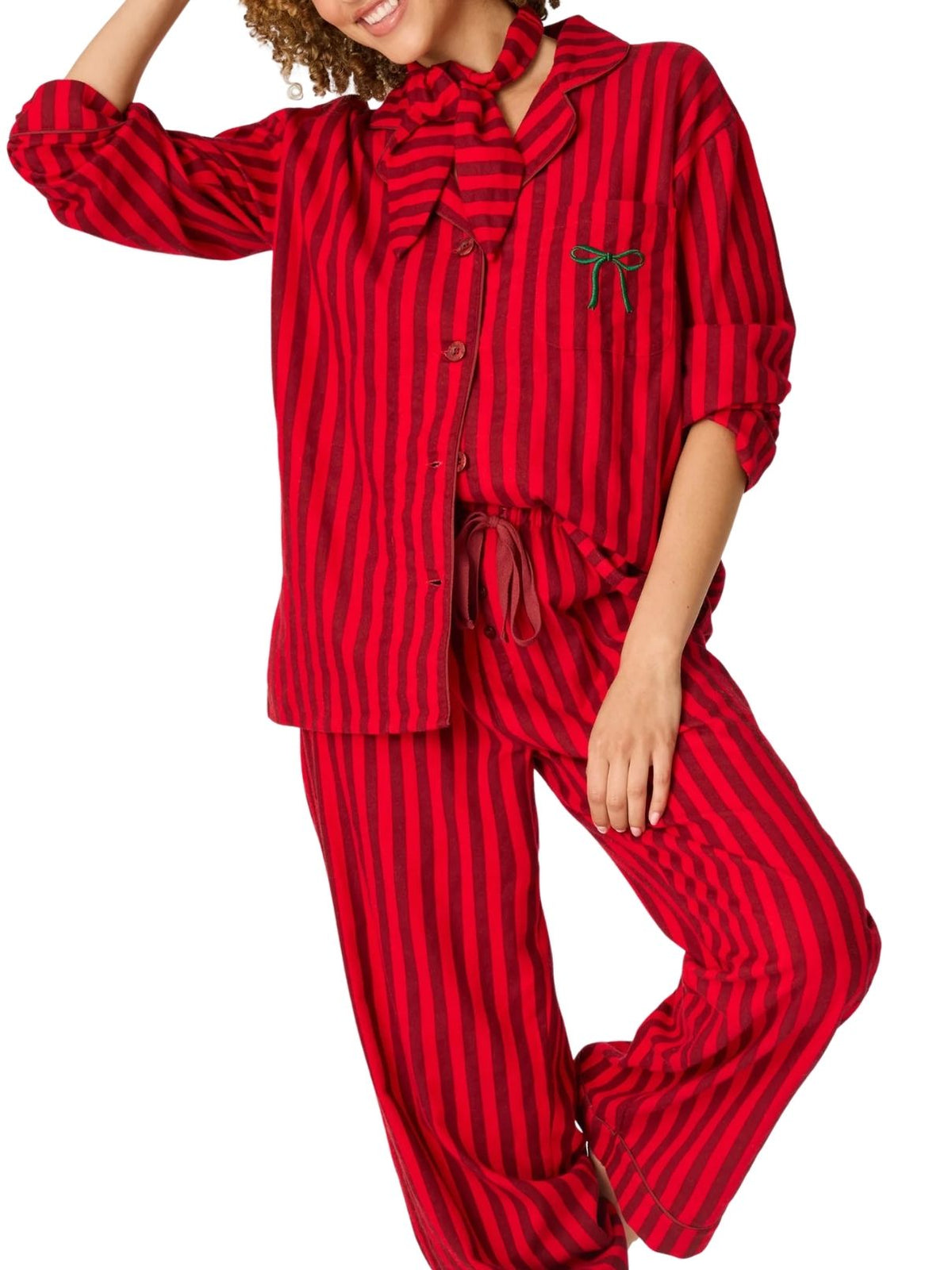 PJ Salvage Bow Icon 3-Piece Flannel Pajama Set in Lipstick
