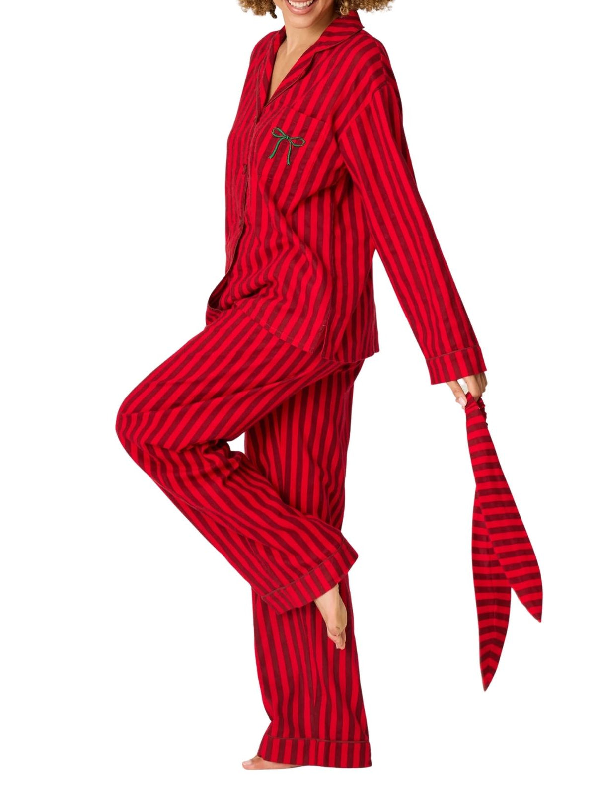 PJ Salvage Bow Icon 3-Piece Flannel Pajama Set in Lipstick