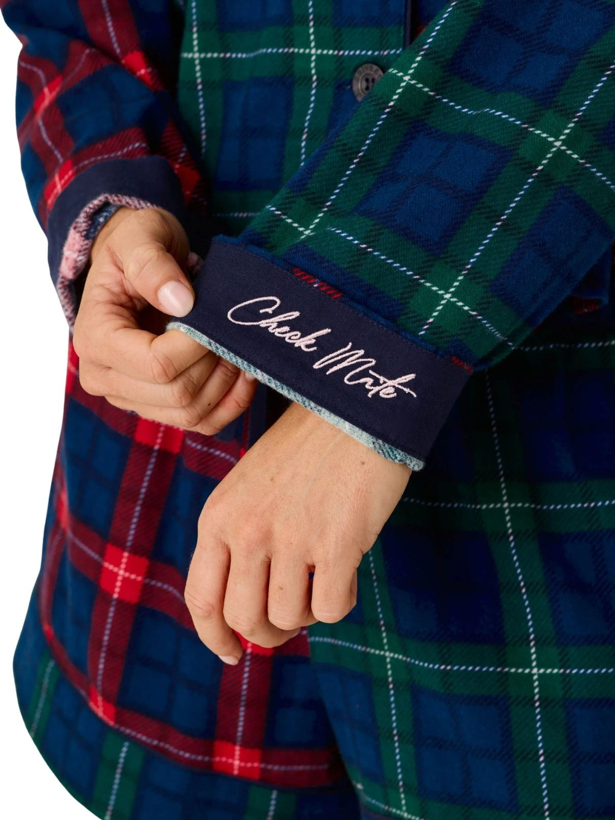 PJ Salvage Check Mate 3-Piece Plaid Flannel Pajama Set in Blue Ink