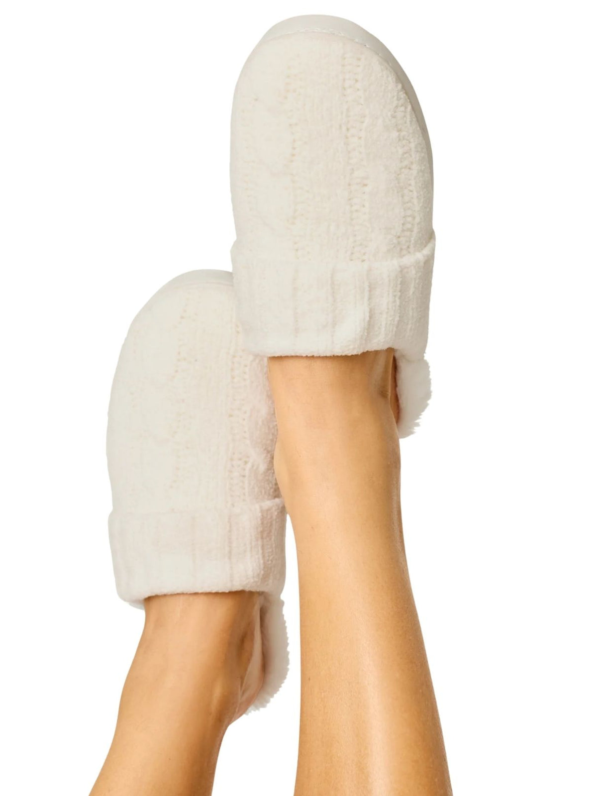 PJ Salvage Cozy Chenille Cable Knit Slippers in Ivory