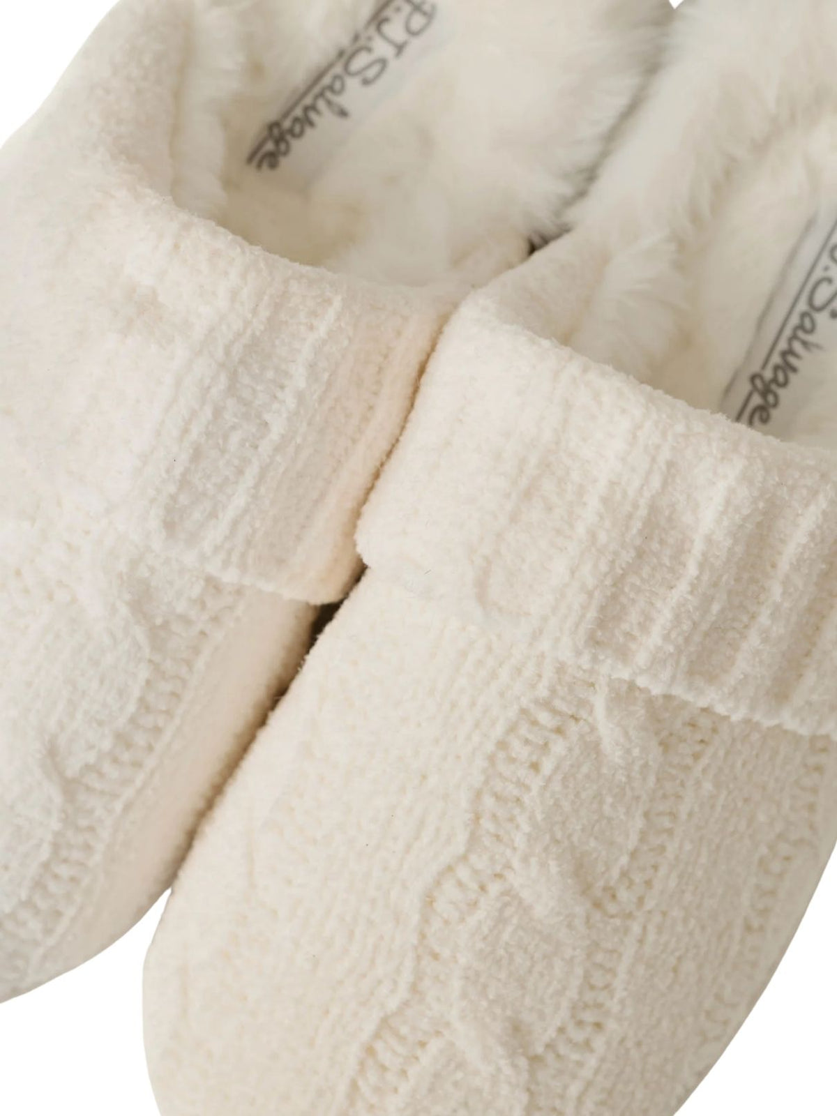 PJ Salvage Cozy Chenille Cable Knit Slippers in Ivory