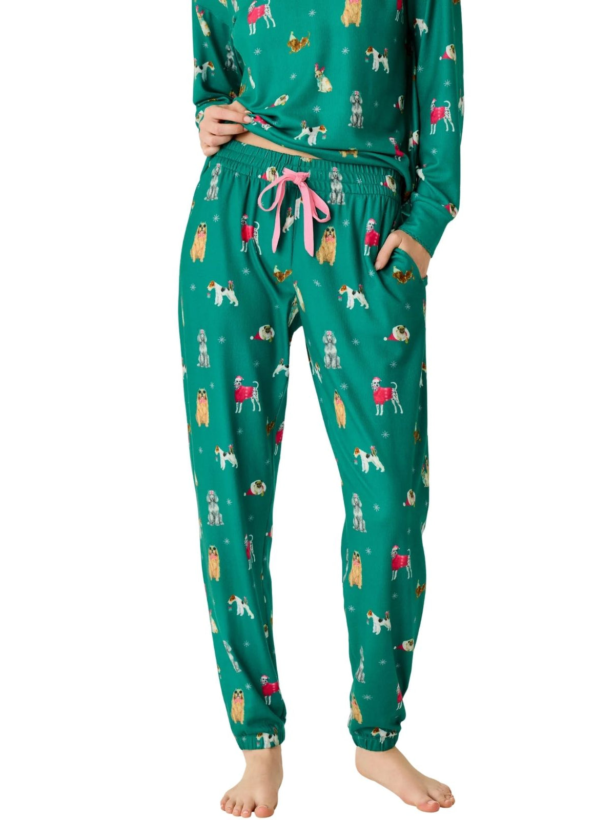 PJ Salvage Happy Pawlidays Dog Print Jogger Pajama Pants in Green
