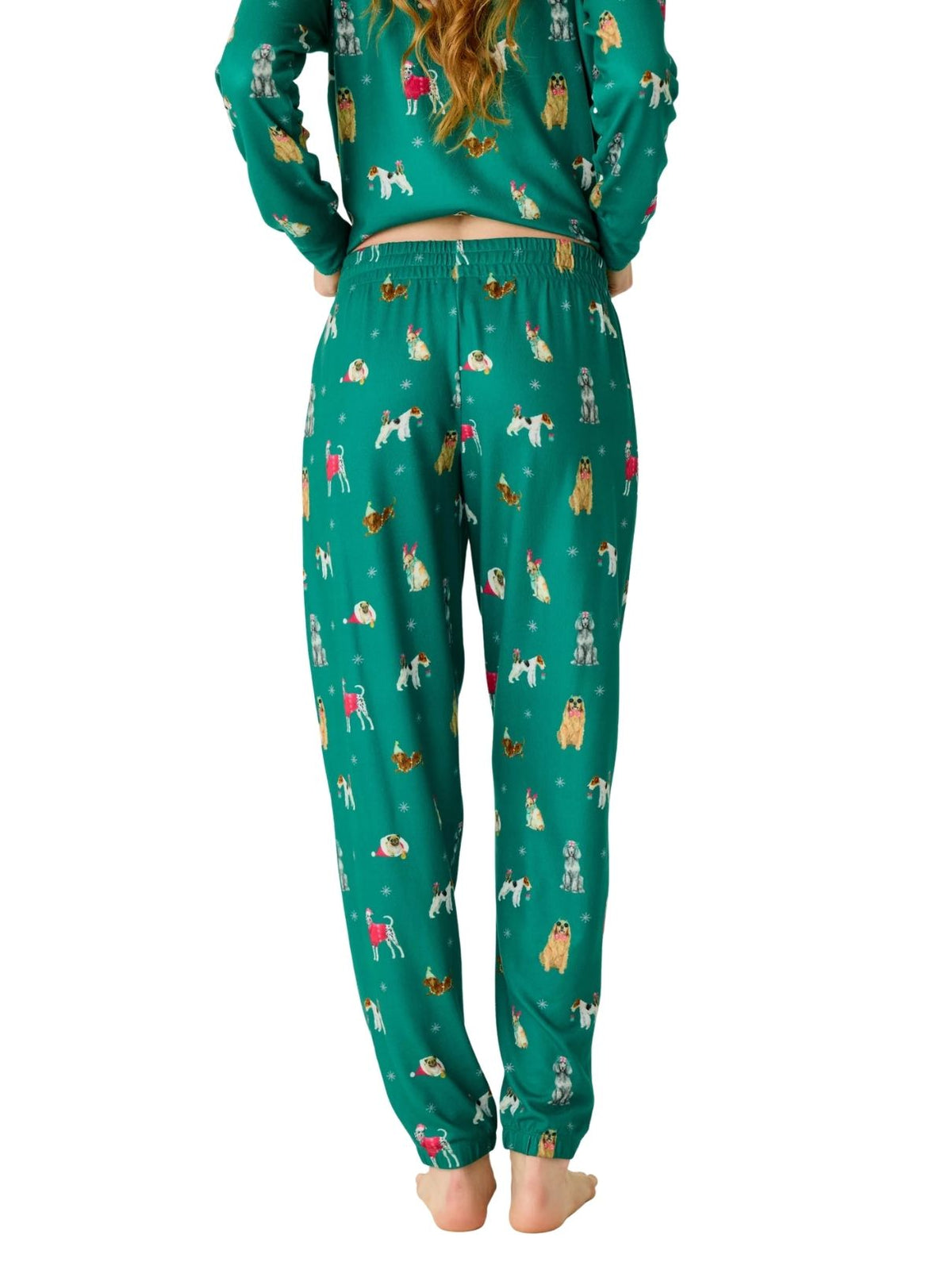 PJ Salvage Happy Pawlidays Dog Print Jogger Pajama Pants in Green