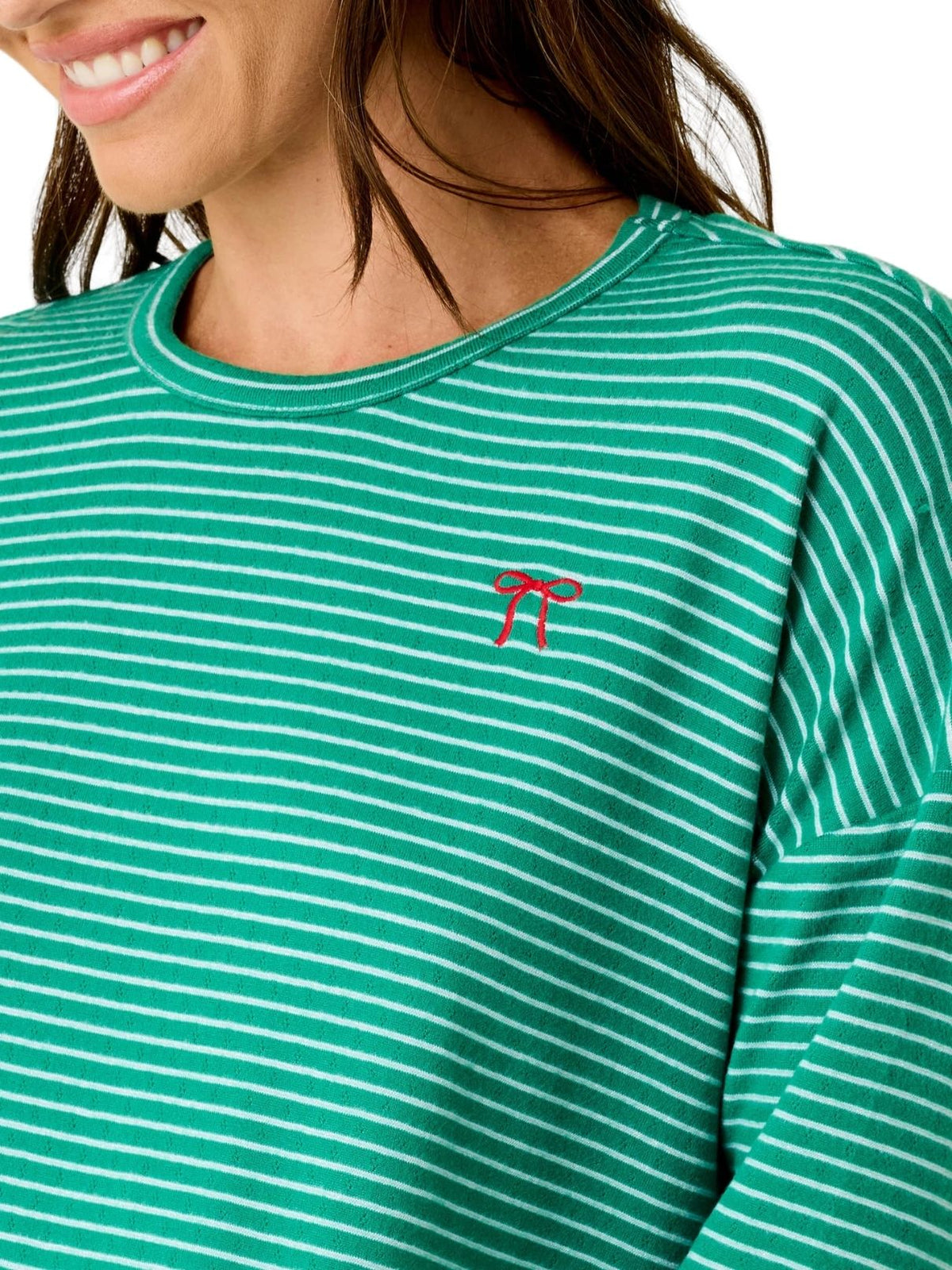 PJ Salvage Icon Stripes Bow Long Sleeve Pajama Set in Ivy