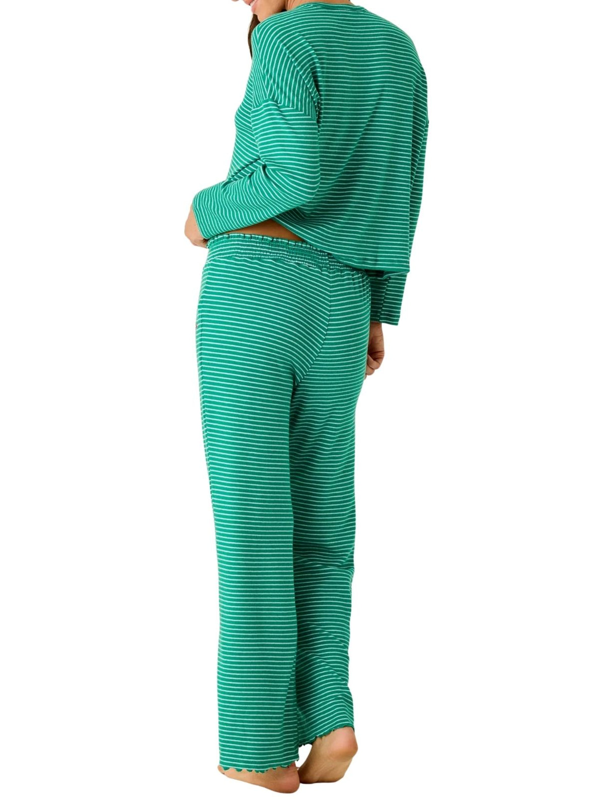 PJ Salvage Icon Stripes Bow Long Sleeve Pajama Set in Ivy