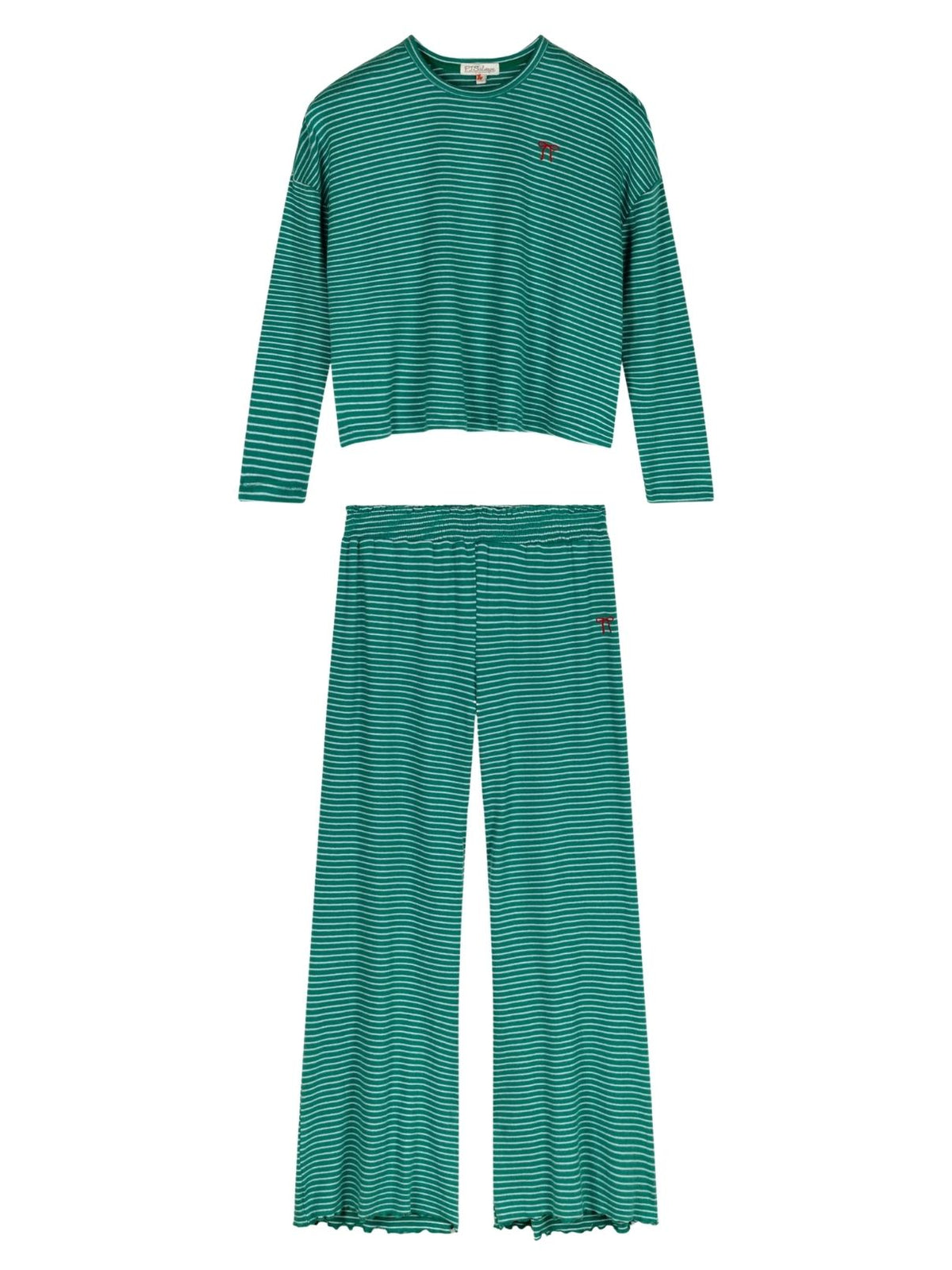 PJ Salvage Icon Stripes Bow Long Sleeve Pajama Set in Ivy